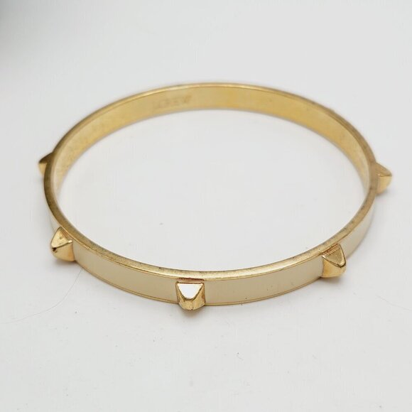 J. Crew Cream Enamel Stud Gold Tone Stackable Classic Bangle Bracelet - Picture 4 of 5